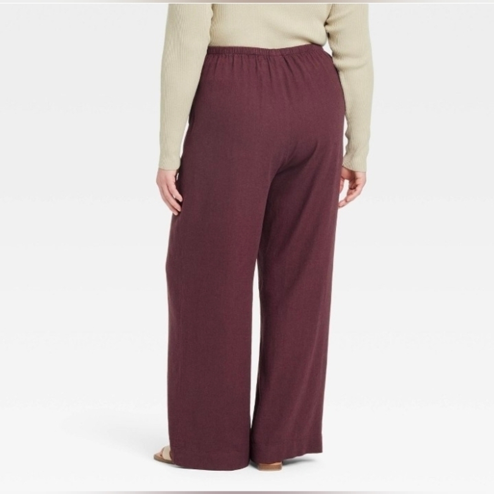 A New Day Women's Mid-Rise Wide Leg Linen Pull On Pants Seam Pocket - Picture 3 of 9